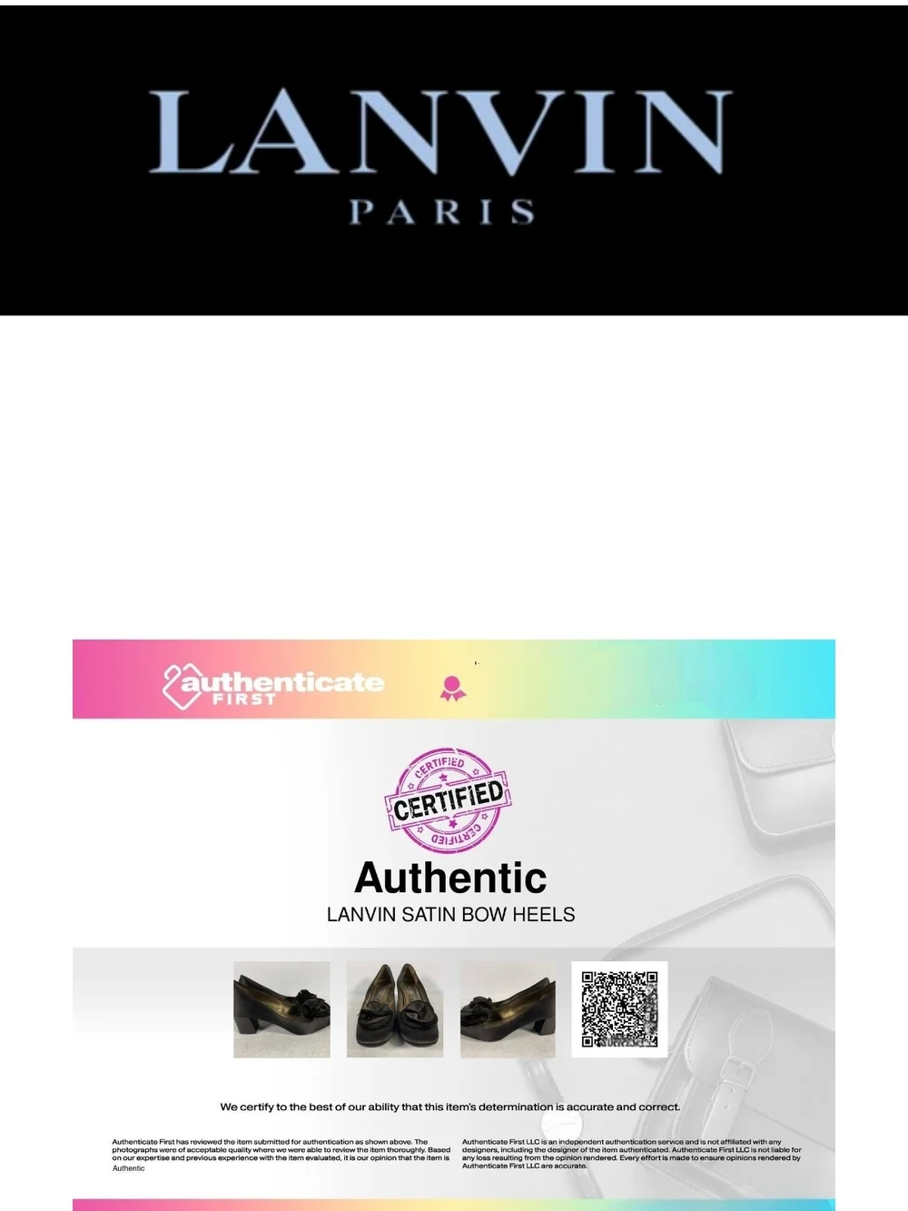 Lanvin Paris Black Satin Rosette Bow Pumps Chunky Block Heel Size 41 Authentic